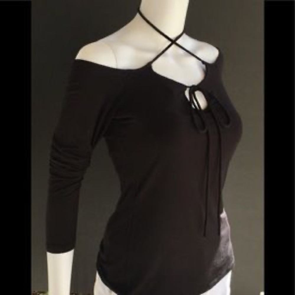 Black CrissCross Long Sleeve Halter Top